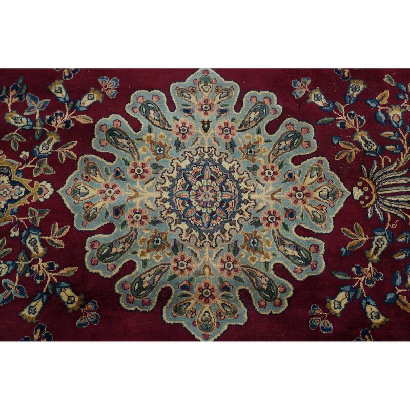 Hand Knotted Oriental 100% Wool Carpet Traditional Floral Red Kerman Area Rug - 19' 4'' X 12' 9''