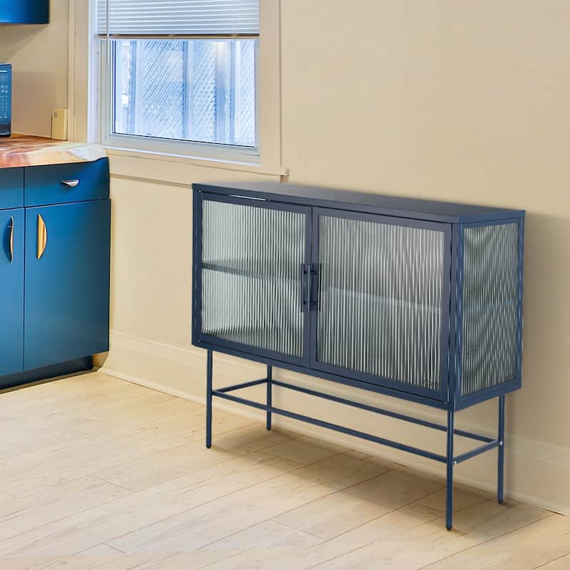 Console Table With 2 Fluted Glass Doors