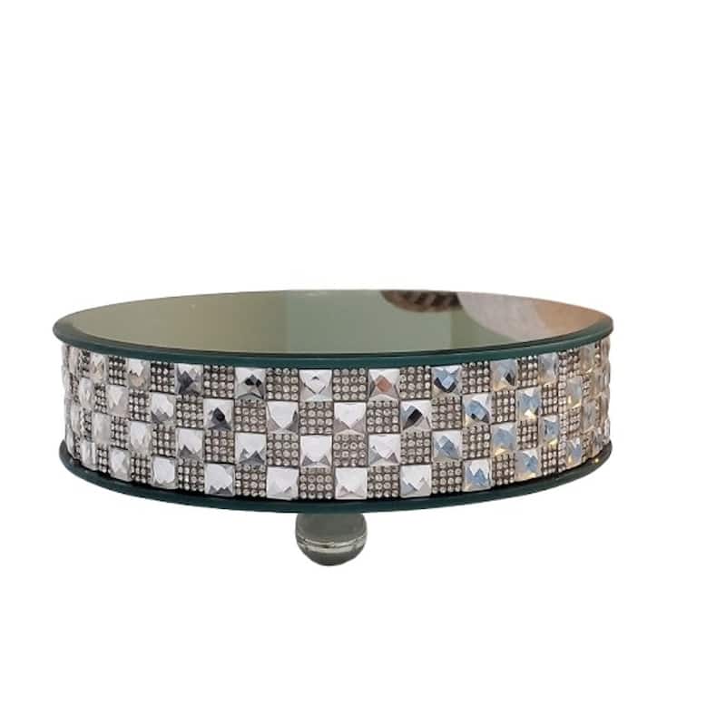 Vanity Tray with Mirror Base 8" dia. - Silver
