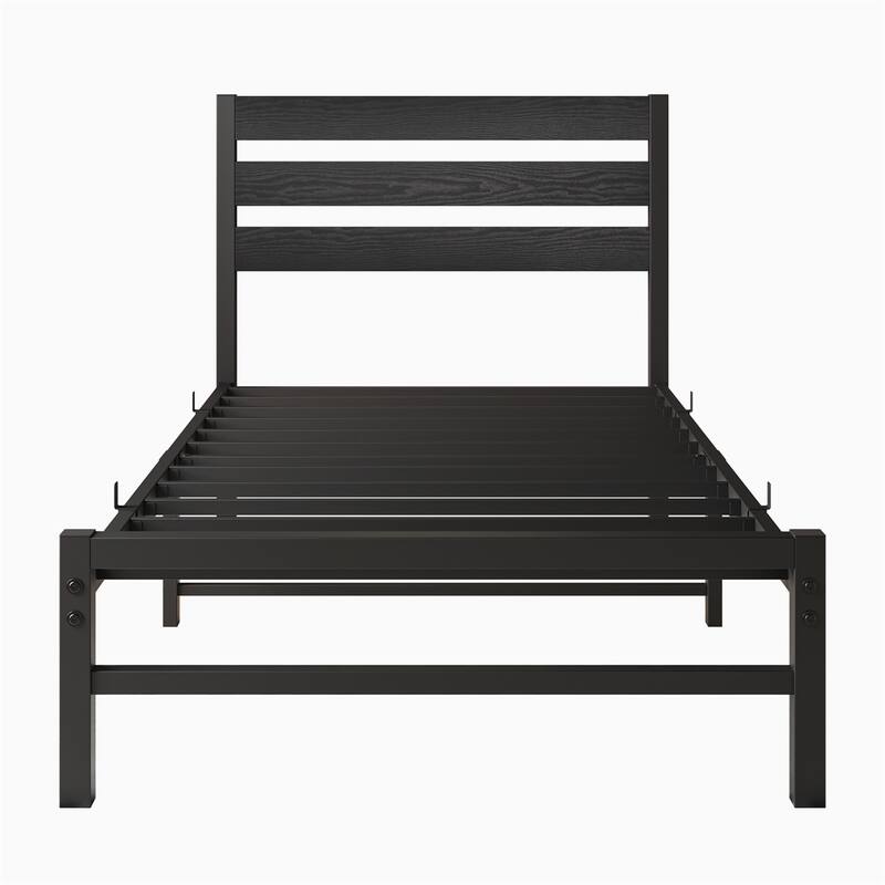 Twin Size Platform Bed Frame with Wood Headboard, No Box Spring Needed
