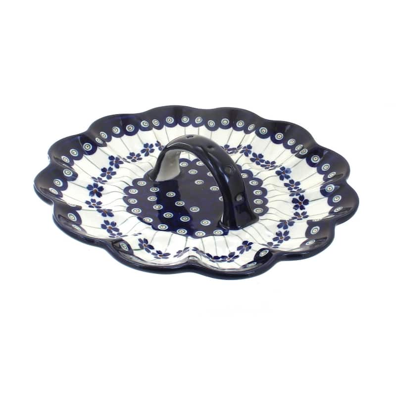 Blue Rose Polish Pottery 1559 Zaklady Egg Plate - Flowering Peacock
