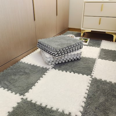 FYYSJW Interlocking Foam Floor Mats, 10 Pcs Plush Square Floor Tiles, 11.8x11.8 Inch, White + Light Green
