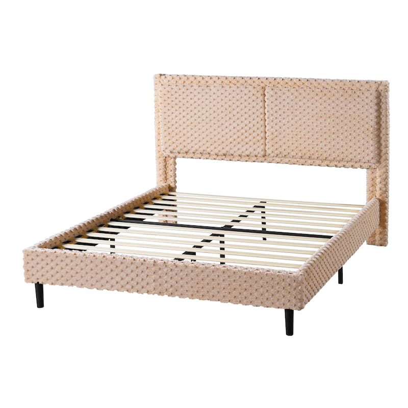 Queen / King Modern Plush Upholstered Bed with Soft Padded Backrest for Comfort