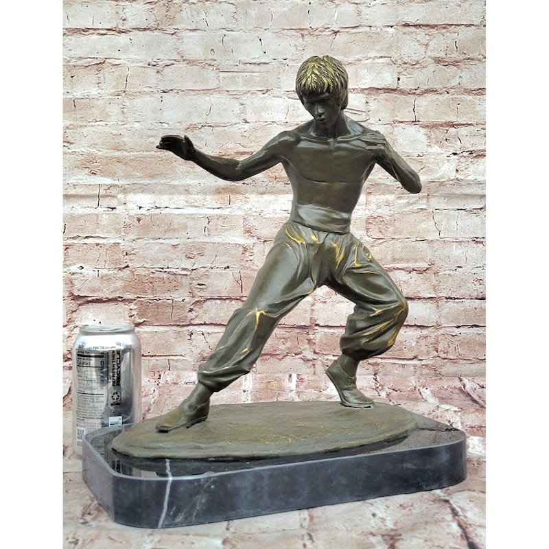 Bruce Lee Martial Arts Bronze Sculpture On Marble Base By J. Mavchi