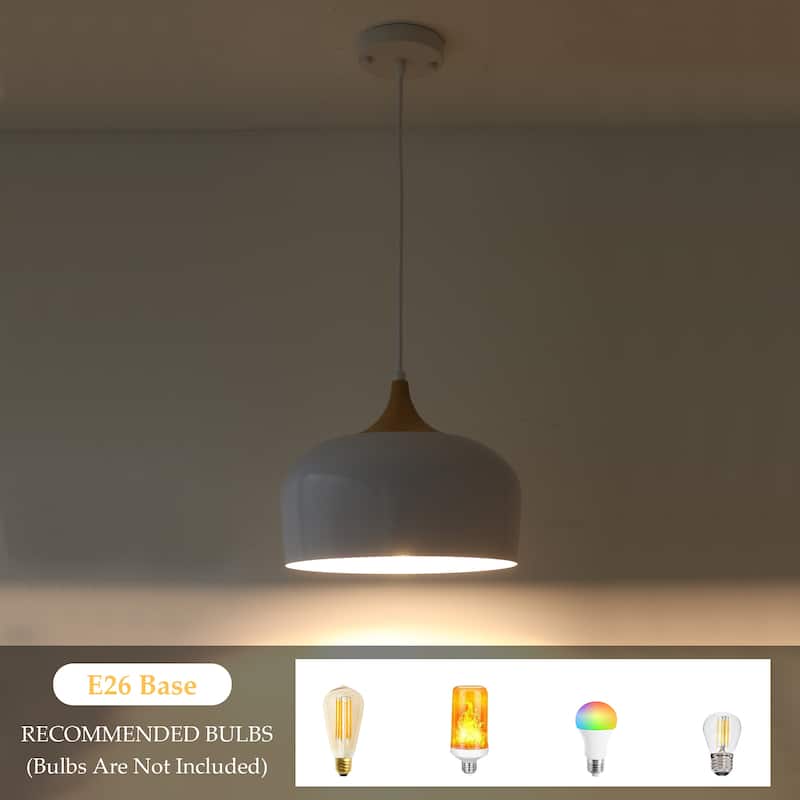 1-Light Modern Farmhouse Wood Bowl Pendant Light for Kitchen Island, Modern Semi Flush Mount Chandelier for Dining Living Room
