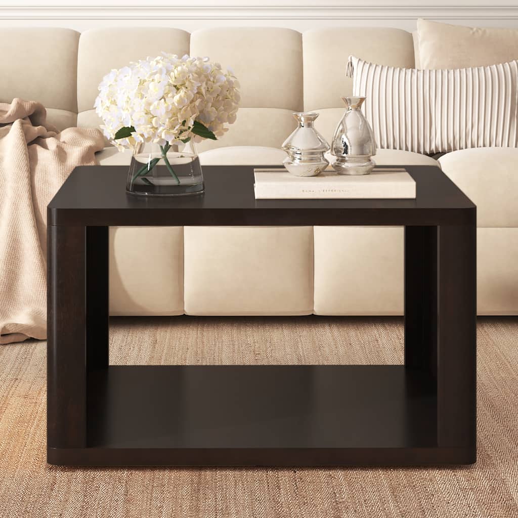 Roomfitters Modern Square Coffee Table with Open Storage Shelf, Wood Finish, 2-Tier Center Table 30.8"
