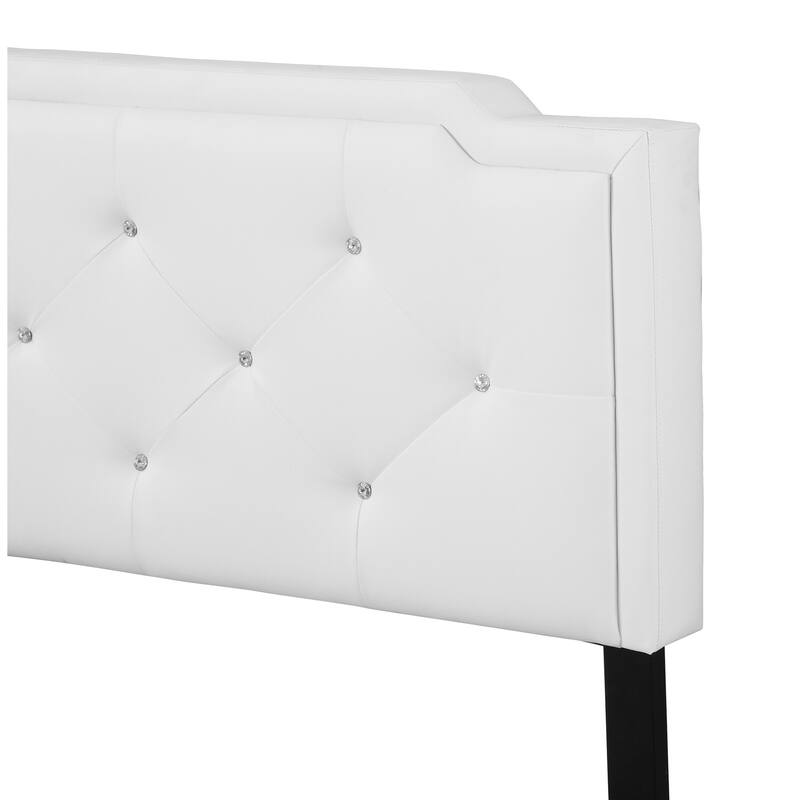 Upholstered Tufted Jeweled Full Panel Bed - 81" - White