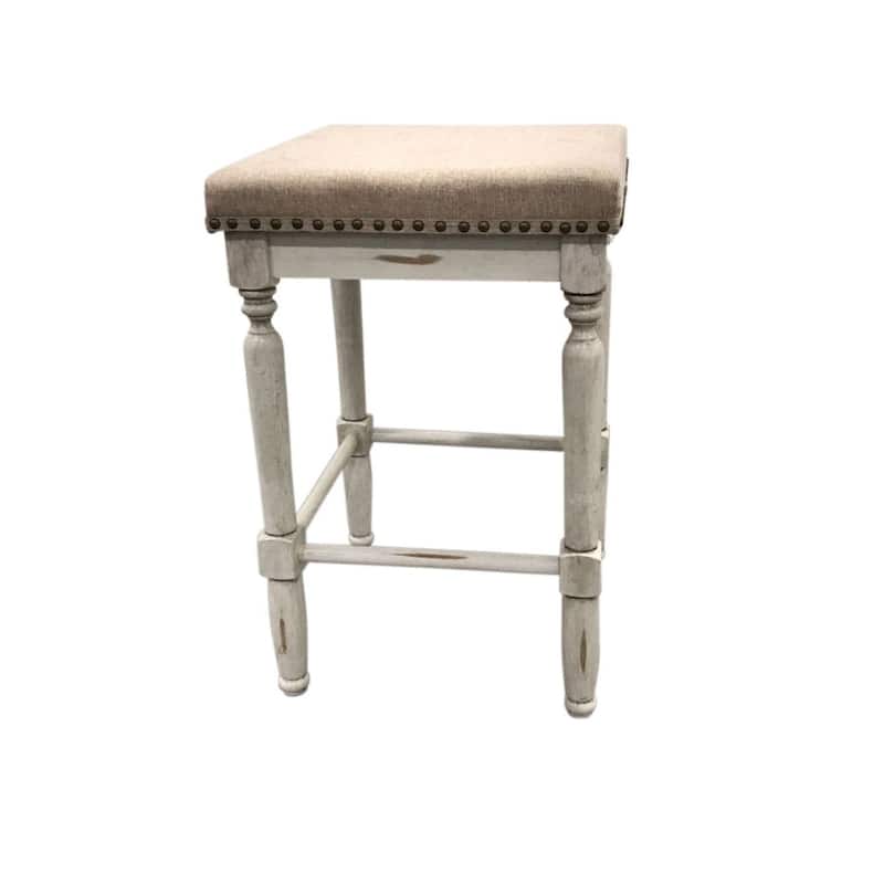 Solid Square Upholstered Seat Barstools - 24" - Set of 2 - Beige