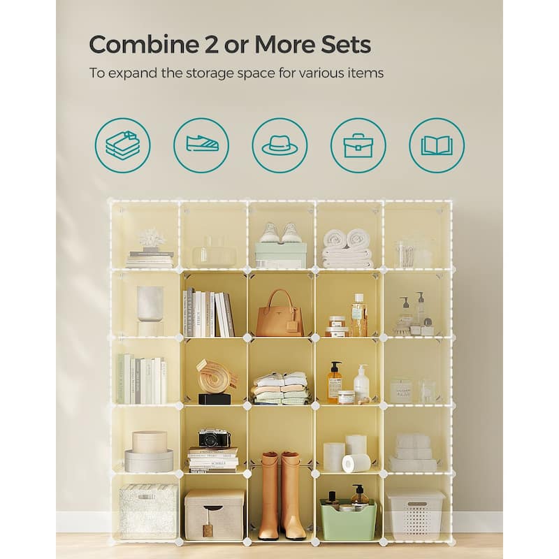 Modular 16 Cubes Storage Organizer with Plastic Panels and Metal Frame for Closet Bedroom or Shoes - 12.2”D x 48.4”W x 48.4”H