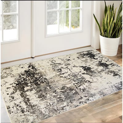 Cehup Distressed Abstract Modern Stain Resistant Woven with Fringe Area Rug By HomeRoots