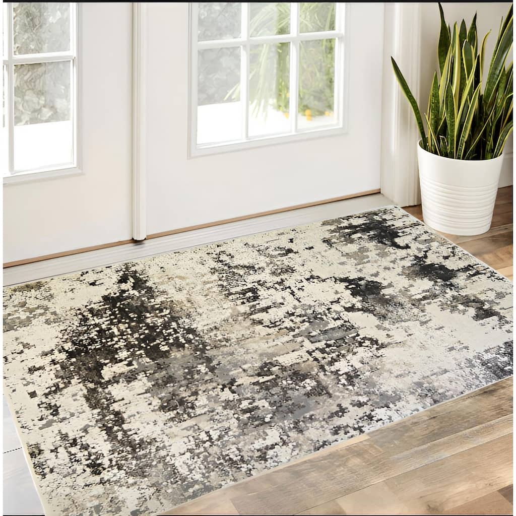 Cehup Distressed Abstract Modern Stain Resistant Woven with Fringe Area Rug By HomeRoots