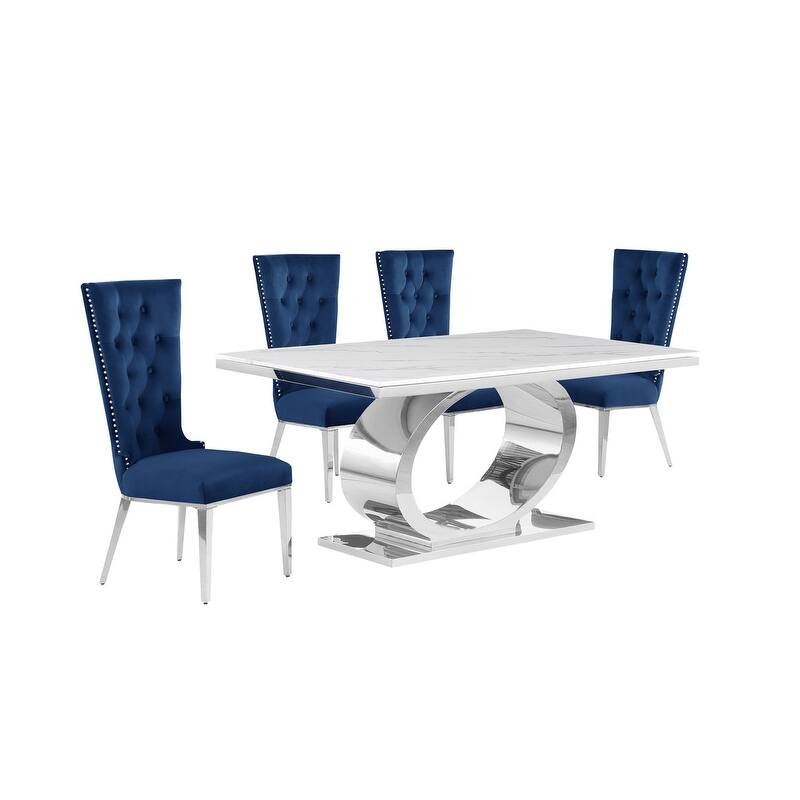 Best Quality Furniture D430/1-SC330-7 Dining Set with 68" White Marble Top