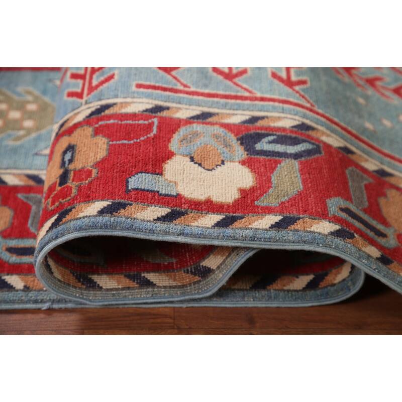 Traditional Blue Kazak Living Room Area Rug Handmade Wool Carpet - 6'6" x 9'9"