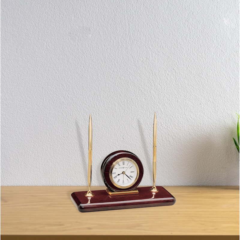 Howard Miller Rosewood Desk Classic Transitional Mantel Clock with Pens and Pen Holders