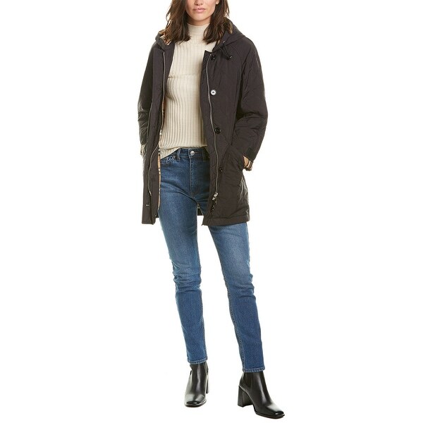 diamond quilted thermoregulated hooded coat