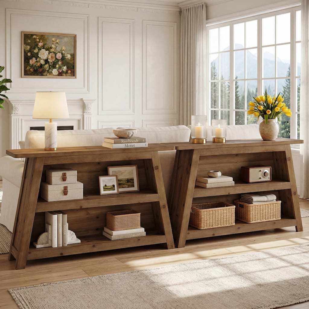 Solid Wood Console Table, Entryway Table with Storage Shelves, Sofa Table for Hallway, Living Room, Foyer, Entrance