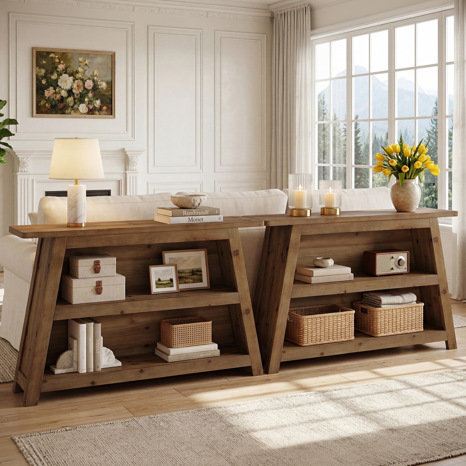 Solid Wood Console Table, Entryway Table with Storage Shelves, Sofa Table for Hallway, Living Room, Foyer, Entrance