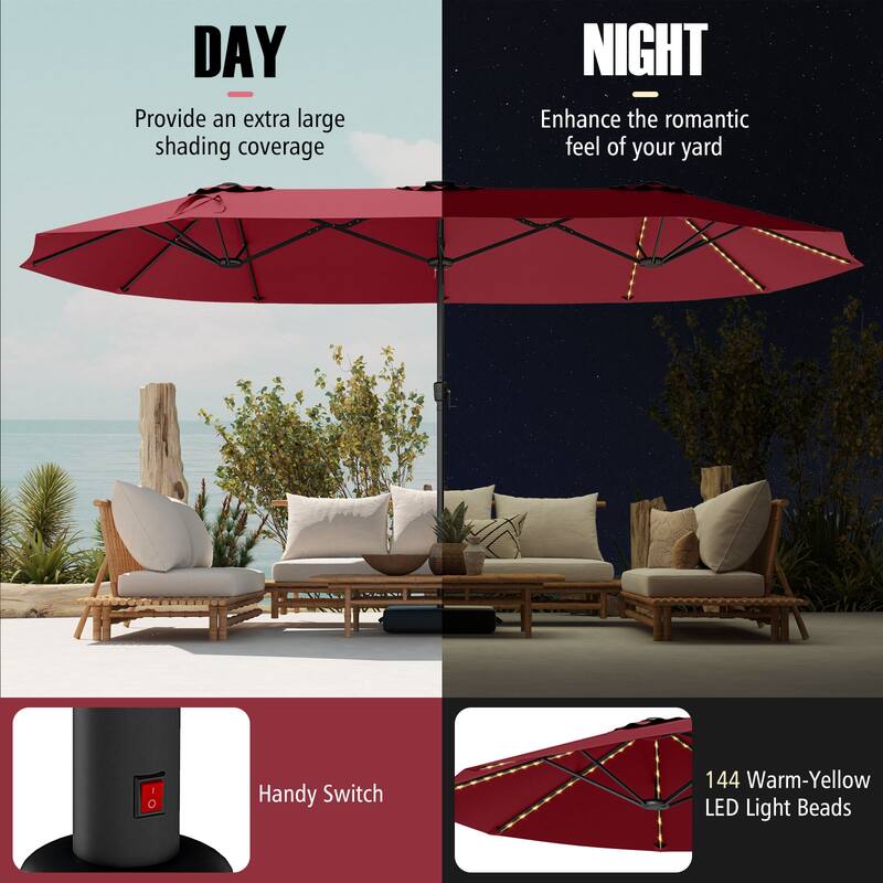 Costway 15.5 FT Extra-Large Patio Umbrella with LED Solar Lights & 12 - See Details