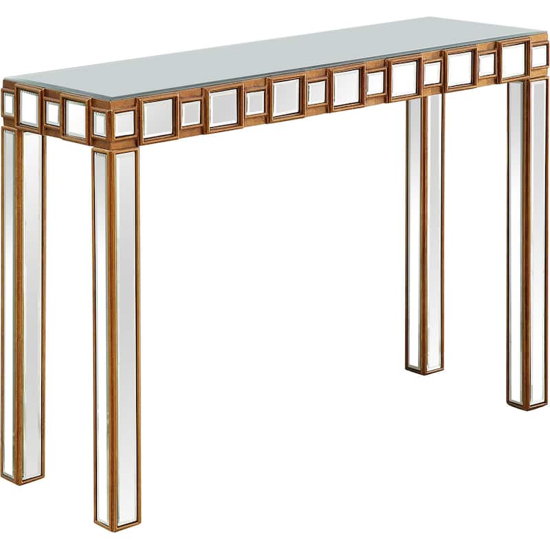HomeRoots 43" Gold Mirrored Glass Console Table - 43.25 in. x 31.00 in. x 15.00 in.