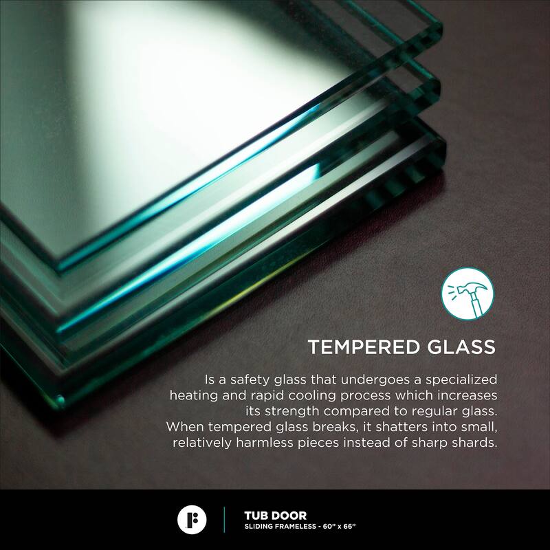 Fine Fixtures Tub Door Sliding Frameless Tempered Glass