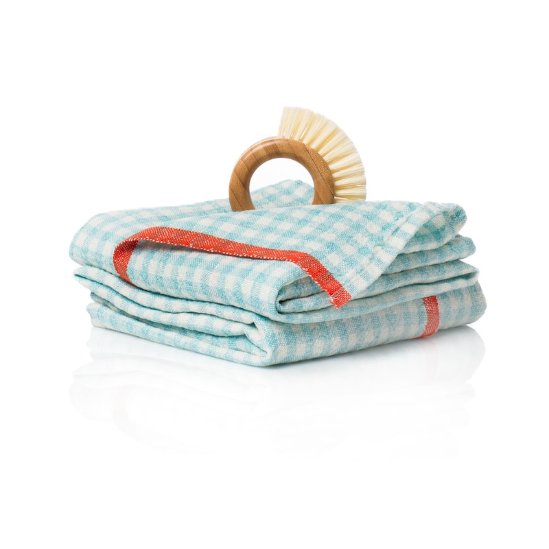Caravan Gingham Towels - Set of 2 - Aqua/Orange