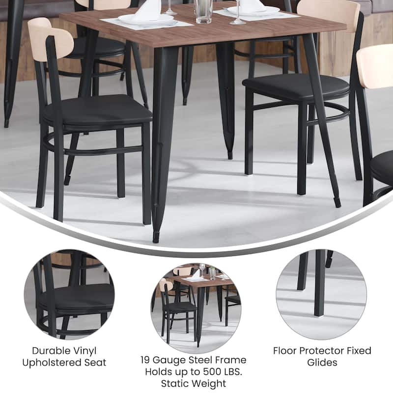 Commercial Metal Dining Chair with Wood Seat and Boomerang Back