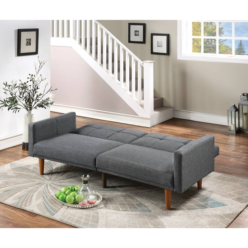 Transitional Fabric Adjustable Loveseat Couch, Convertible Sofa Bed with Tufted Cushion Back & Square Arms