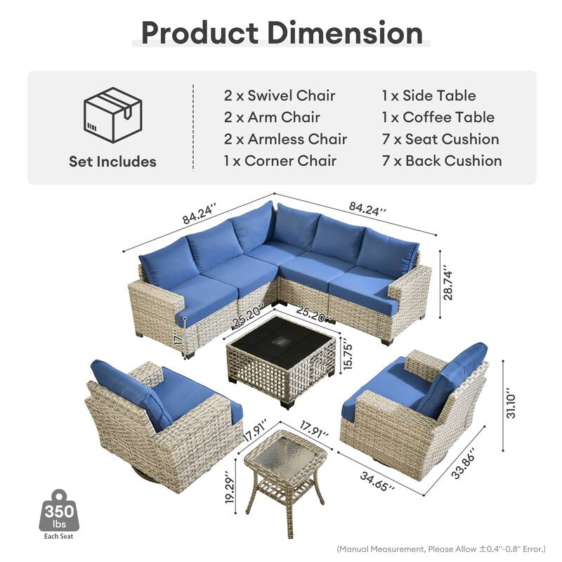 HOOOWOOO 9-piece Patio Wicker Sofa Swivel Chair Sectional Set