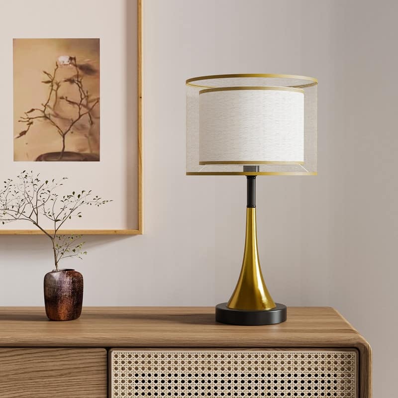 Antique Brass Glassic bedside Table Lamp Adjustable 3 Lighting Colors with Bulb