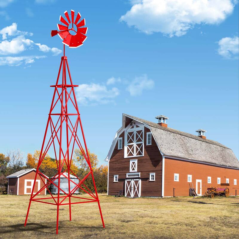 Costway 8 ft Ornamental Windmill with 4 Support Legs Decorative - See Details - Red - Steel