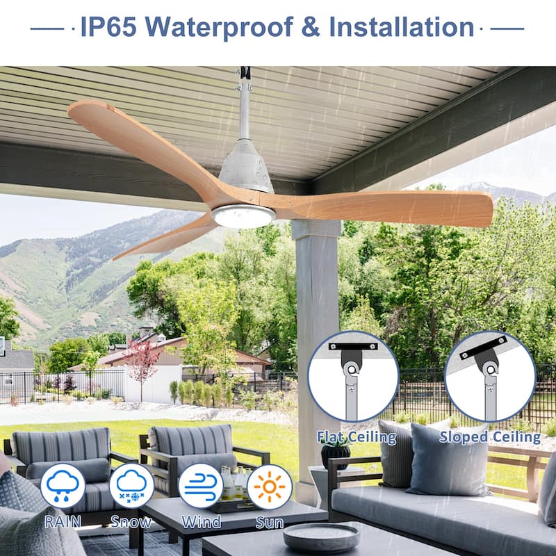 Outdoor Ceiling Fan with Light: Plug-in Hanging Fan, Remote App Control, 3CCT, 6-Speed