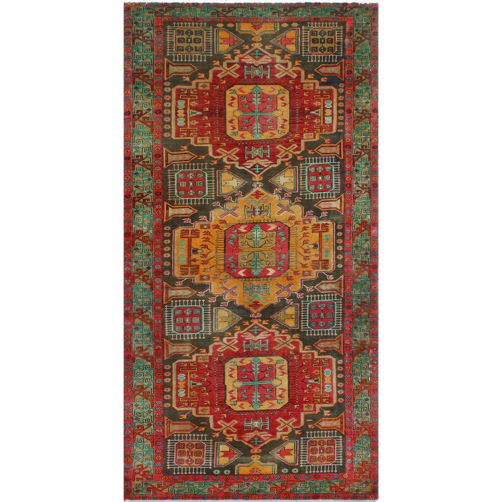 Fine Vintage Distressed Bunmi Charcoal/Red Runner - 4'9" x 9'10"