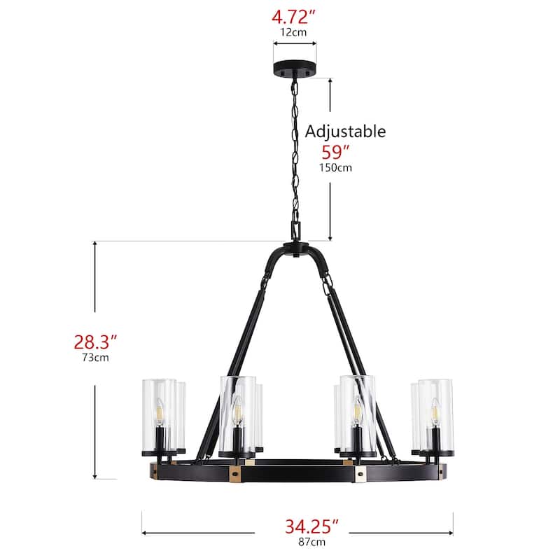 8-Lights Farmhouse Candle Wheel Chandelier - 34.3"D×4.7"W×87.3"H (Adjustable)