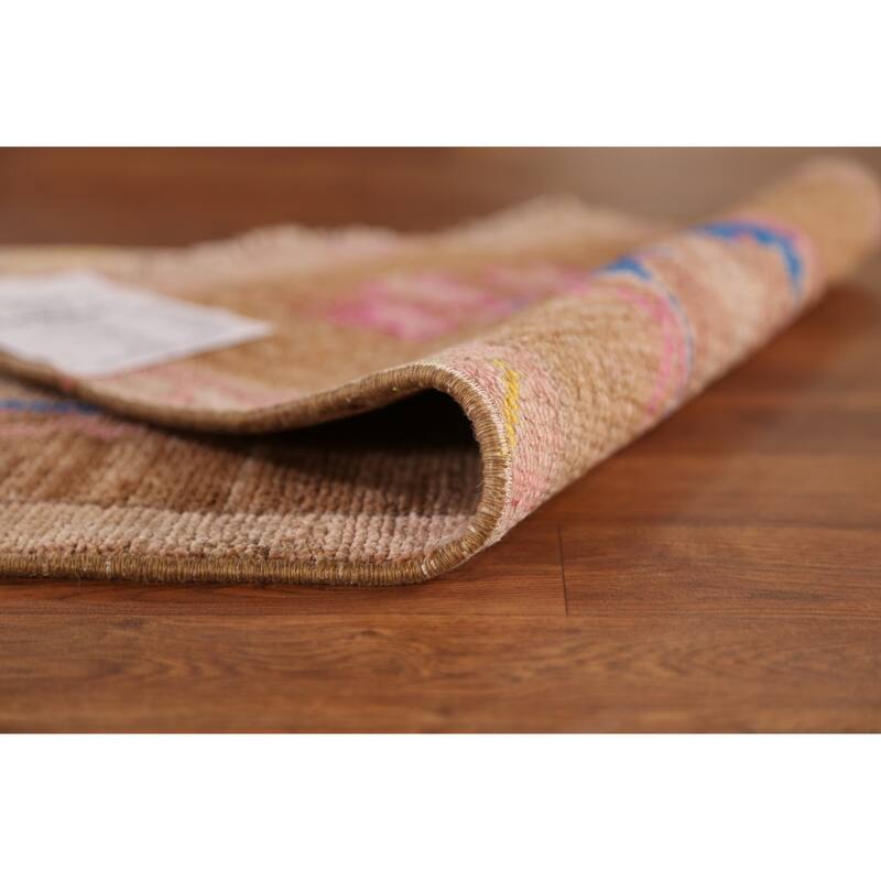 Hand Knotted Oriental 100% Wool Carpet Transitional Tribal Brown Anatolian Area Rug - 2' 8'' X 1' 6''