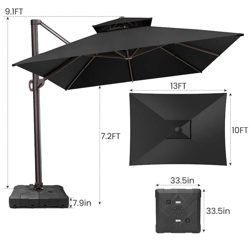 Crestlive Products 10 x 13ft Outdoor Patio Cantilever Umbrella with Base