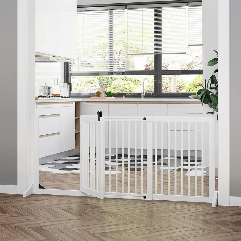 White Pine Wood Adjustable Dog Gate with Door and Safety Catch - 44.5"-65.25" L x 14.25" W x 28" H