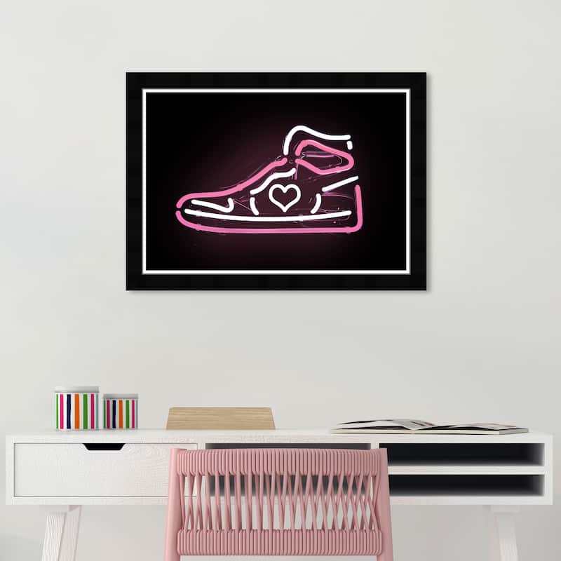 Wynwood Studio Prints Fashion and Glam Neon Pink Sneaker Pink and Neon Pink Modern & Contemporary Wall Art Canvas Print - Black
