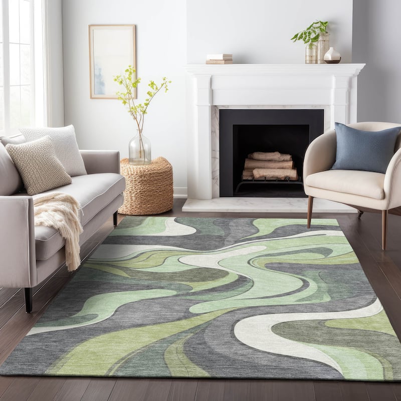 Machine Washable Indoor/Outdoor Soft Contemporary Chantille Rug