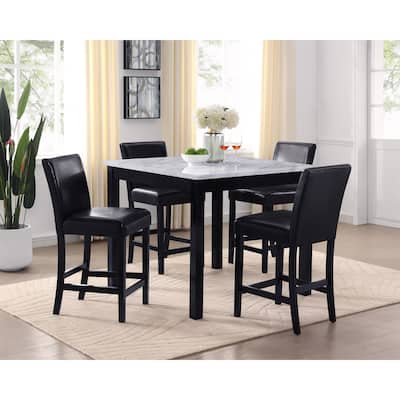 5 Piece Counter Height Dining Table Set, Dining Room Furniture Set with Faux Marble Table and 4 Upholstered Chairs