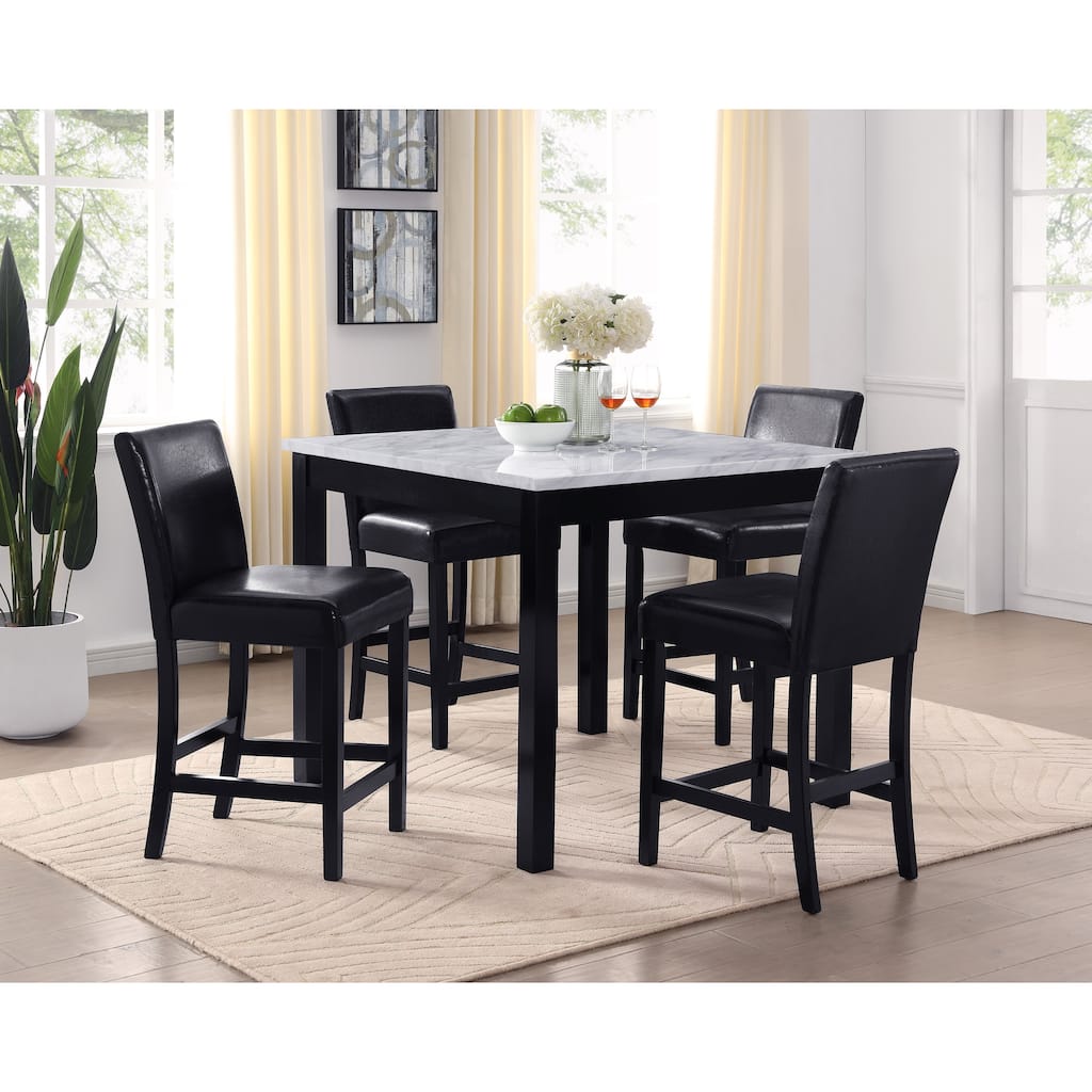 5 Piece Counter Height Dining Table Set, Dining Room Furniture Set with Faux Marble Table and 4 Upholstered Chairs