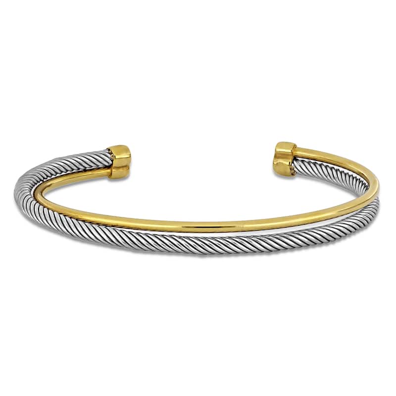 Miadora 5.5mm Twist Double Row Bangle in Two-Tone Sterling Silver