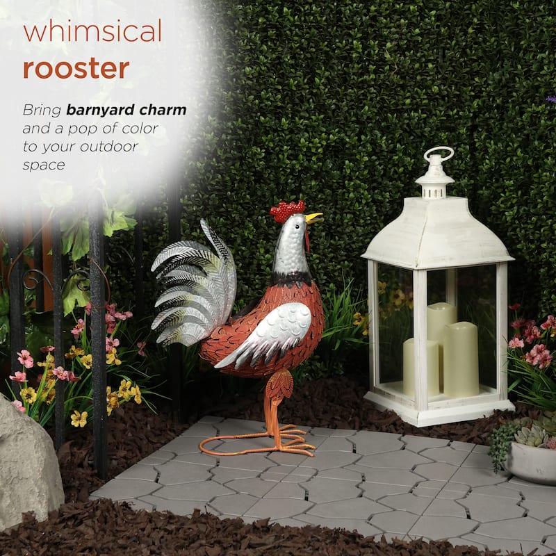 Metal Silver and Rust Rooster Decor