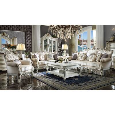ACME Picardy II Sofa with 7 Pillows in Fabric and Antique Pearl