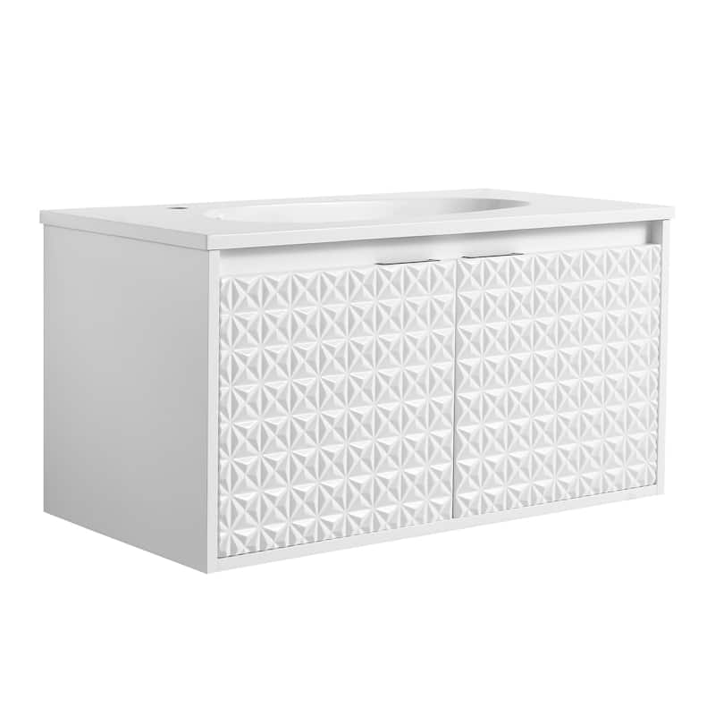 30/ 36 inch Wall Mounted Bathroom Vanity Set in White with Integrated Resin Sink