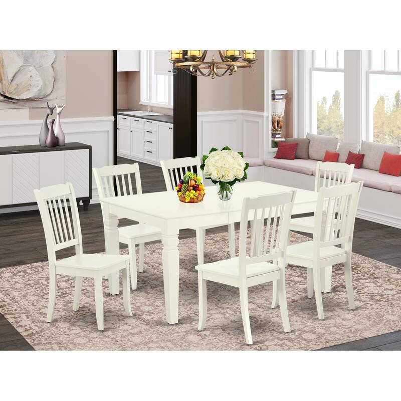 East West Furniture Kitchen Table Set- a Dining Table and Solid Wood Seat Chairs, Linen White(Pieces Options) - WEDA7-LWH-W