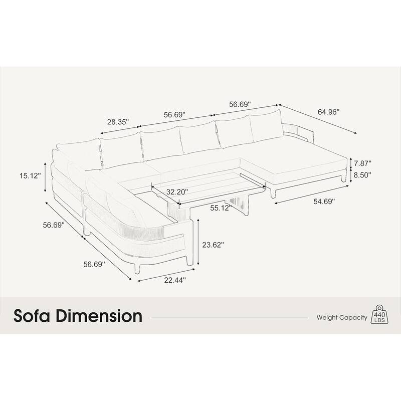 PURPLE LEAF Modern Aluminum Sectional Sofa with 7.87" Cushions for Yard Porch Deck Outdoor Conversation Sets