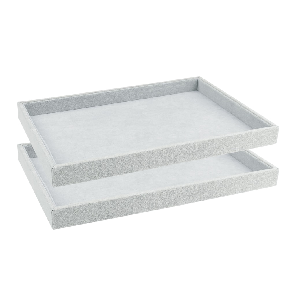 Set of 2 Stackable Velvet Jewelry Organizer Trays with Removable Dividers for Drawers, Jewelry Organizer Inserts Container