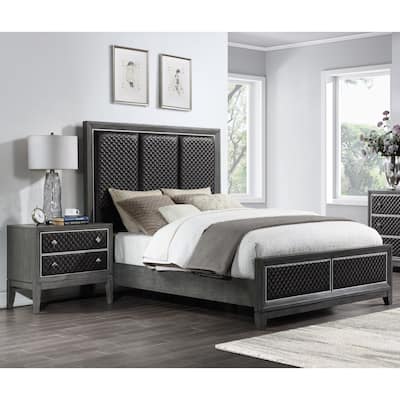 Modern Gray 3pc Bedroom Set Bed and Nightstands Upholstered
