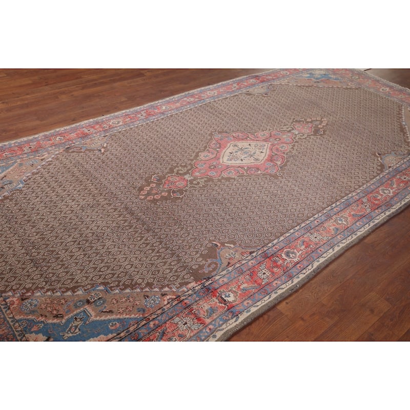 Brown Koliaei Persian Vintage Area Rug Handmade Wool Carpet - 5'0"x 10'6"