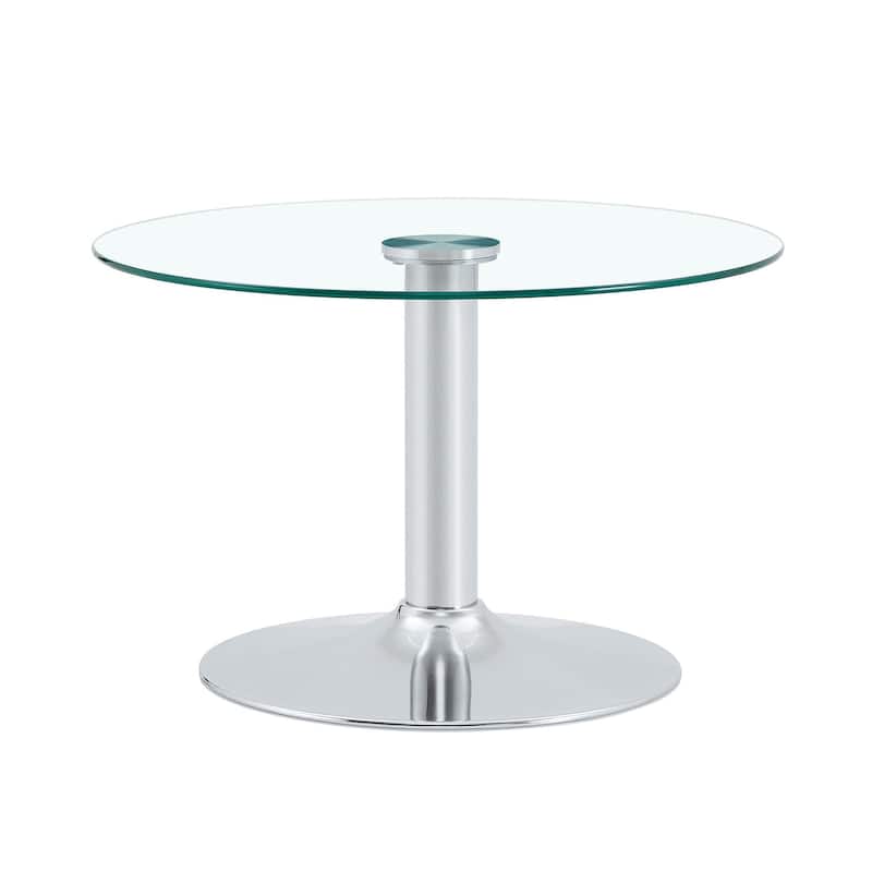 Roomfitters 27.5-Inch Round Tempered Glass Coffee Table, Metal Base, Circular Center Table, Modern Minimalist